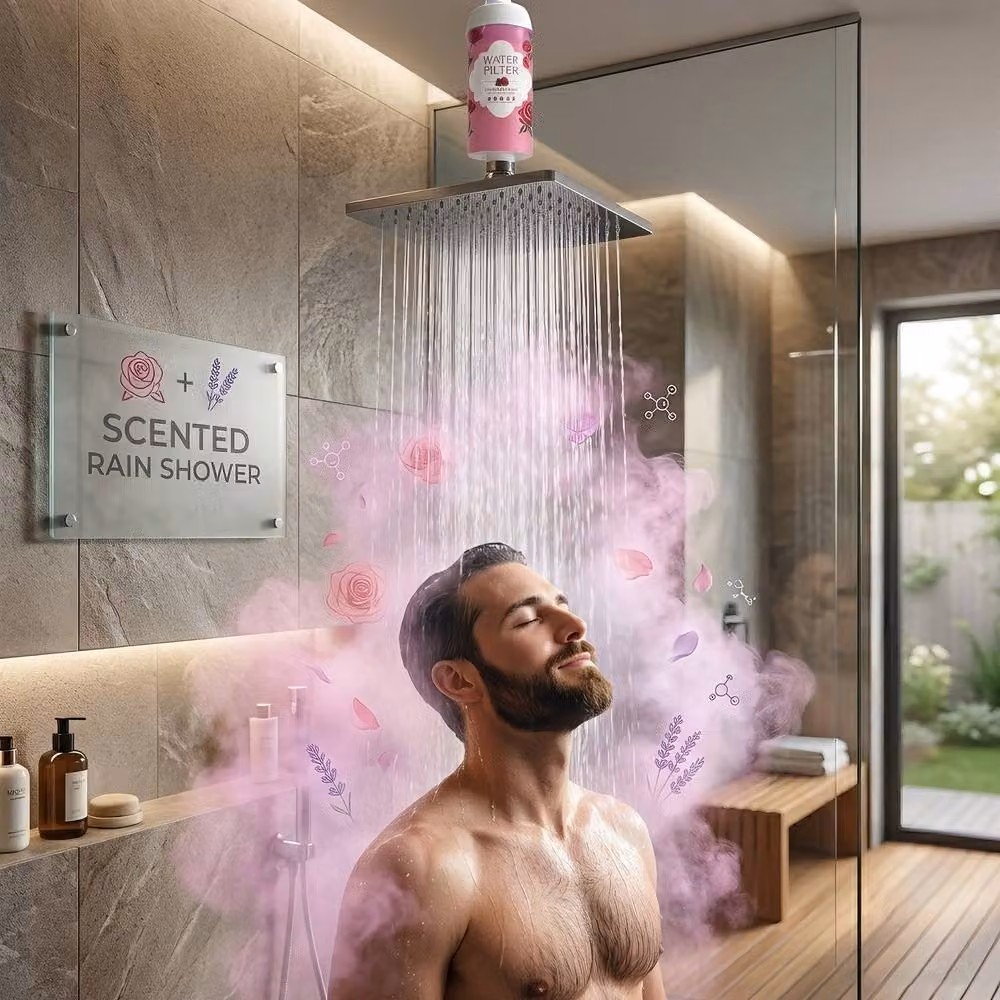 INMTFEI Rose Scent Shower Filter Cartridge for Hair and Skin in Pink – 5