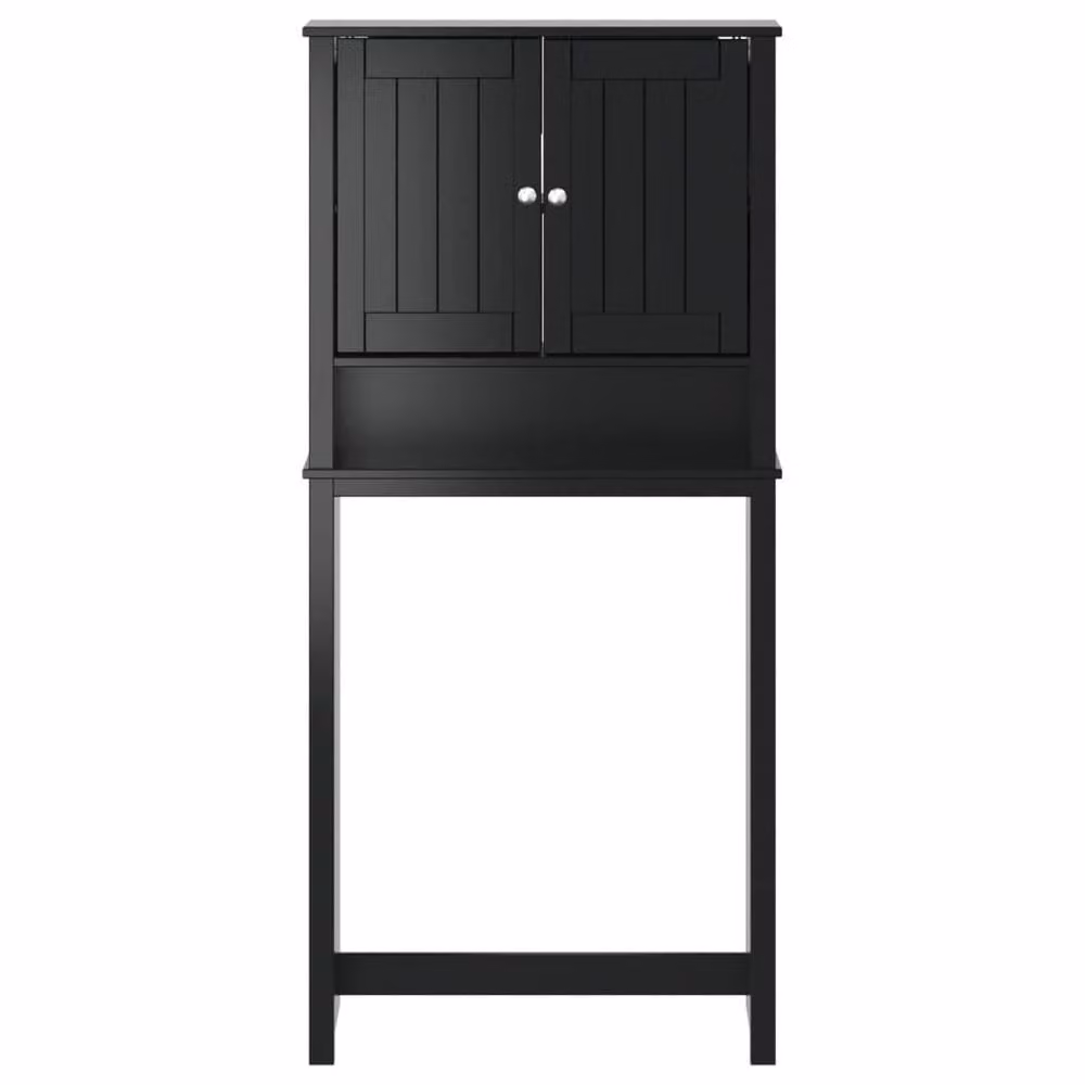 Berkfield Home BERG Black Solid Wood Washing Machine Cabinet with Hinged Doors and Internal Shelves, W/D/H: 76 x 27 x 164.5 cm – 3