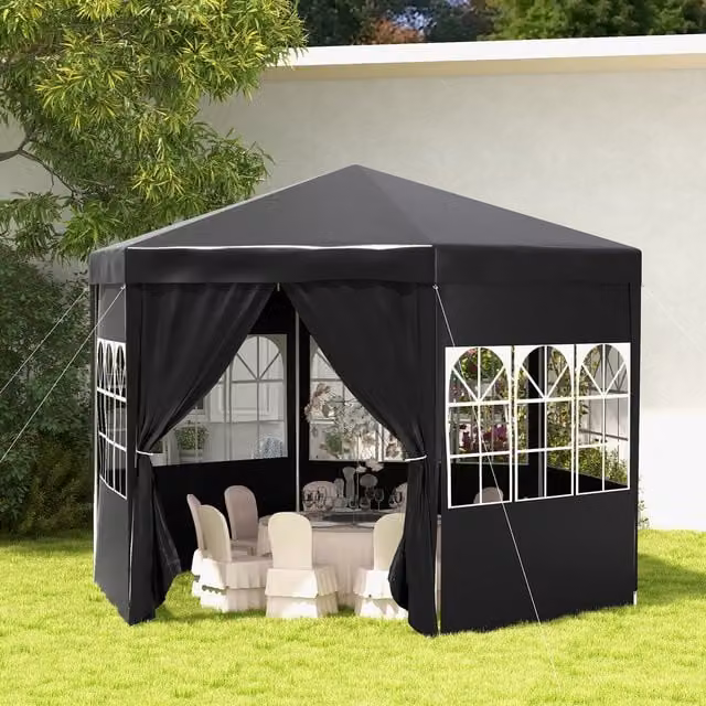 Outsunny 3.9m Gazebo Canopy with 6 Removable Side Walls in Black and Transparent