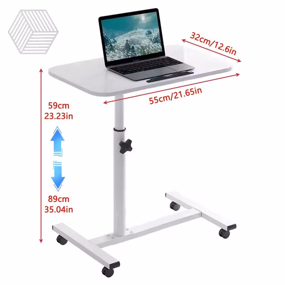 Ventryn White Mobile Adjustable Table with Castors – 2
