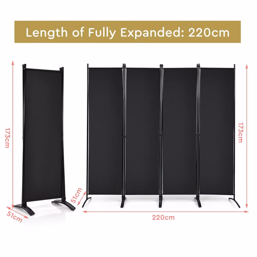 Costway 4-Panel Folding Privacy Screen Room Divider in Black – 2