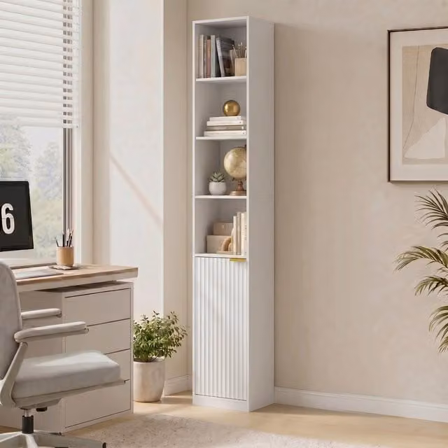 HOMCOM 6-Tier Corner Bookcase with Adjustable Shelves in White Oak Wood Effect