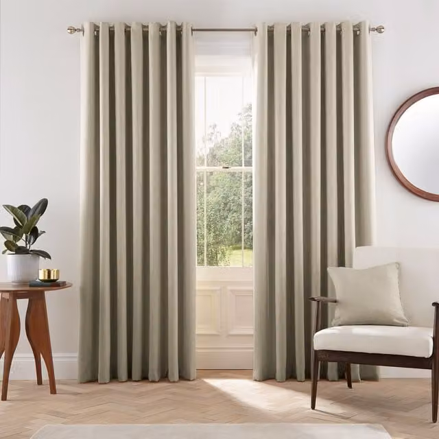 Helena Springfield Eden Eyelet Lined Curtains in Beige and Silver, Width: 228 cm, Drop: 183 cm