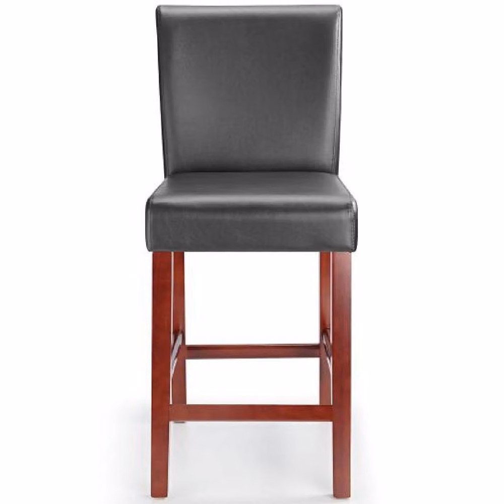 netfurniture Sayni Kitchen Bar Stool with Walnut Frame and Black Padded Synthetic Leather Seat and Back – 2