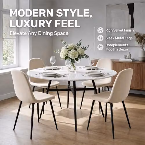 Bravich LTD Ron Velvet Dining Chair in Ivory with Metal Legs – 3