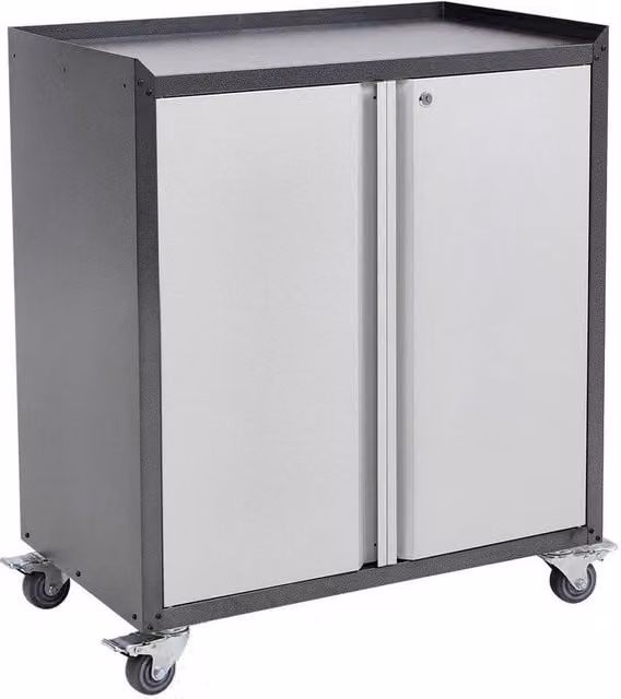 SPETLEK Grey Metal Mobile Storage Cupboard with Lockable Hinged Doors – 1