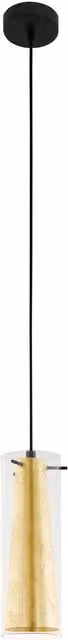 Loops Suspended Cylinder Pendant Ceiling Light in Black and Gold with Transparent Glass Shade, E27, 60W
