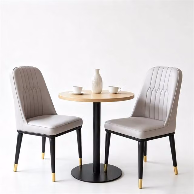SPETLEK Set of 2 Grey Faux Leather Dining Chairs with Metal Legs – 1