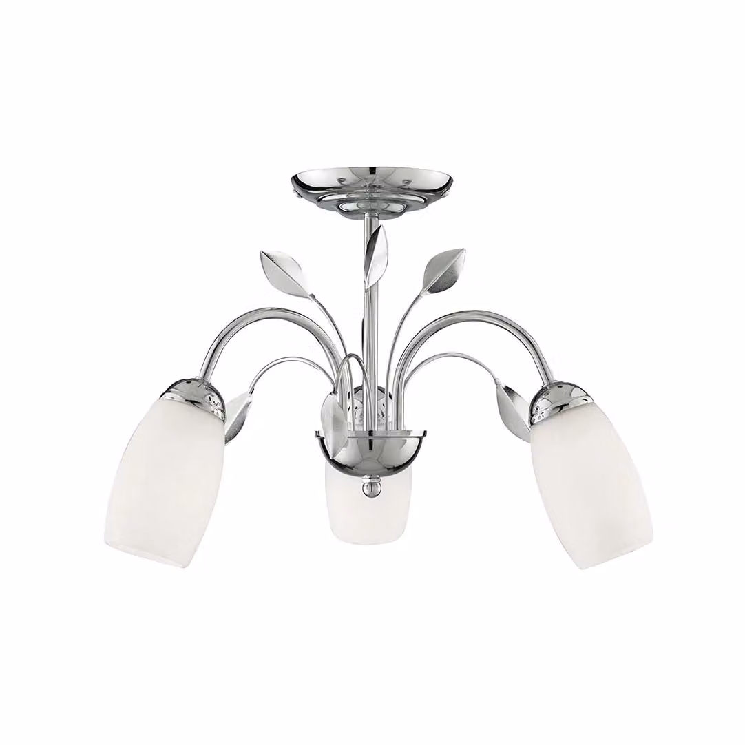Lighting Collection 3-Light Semi-Flush Ceiling Light with White Glass Shades in Chrome and Silver – 2