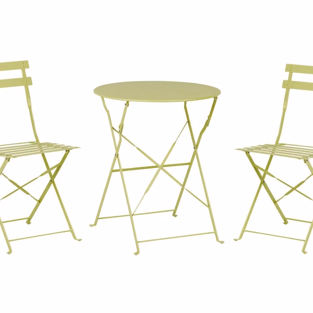 Wyld and Coco 3-Piece Metal Folding Bistro Set in Evergreen Lime Green, H 72 cm x W 60 cm x D 60 cm – 2