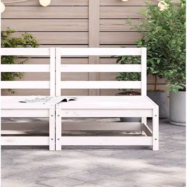 Berkfield Home Armless Garden Sofa in White Solid Pine Wood, W/D/H: 70 x 70 x 67 cm – 1