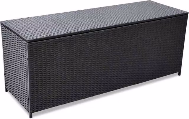 Berkfield Home Garden Storage Box in Black Poly Rattan and Steel, W/D/H: 150 x 50 x 60 cm – 1