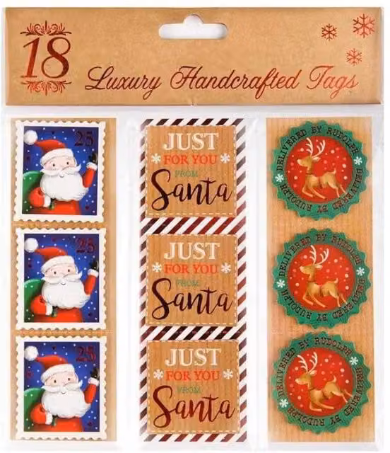 KDMD Traditional Christmas Gift Tags, 10 Pack of 18 Assorted Multicolour Foil Paper Designs – 1