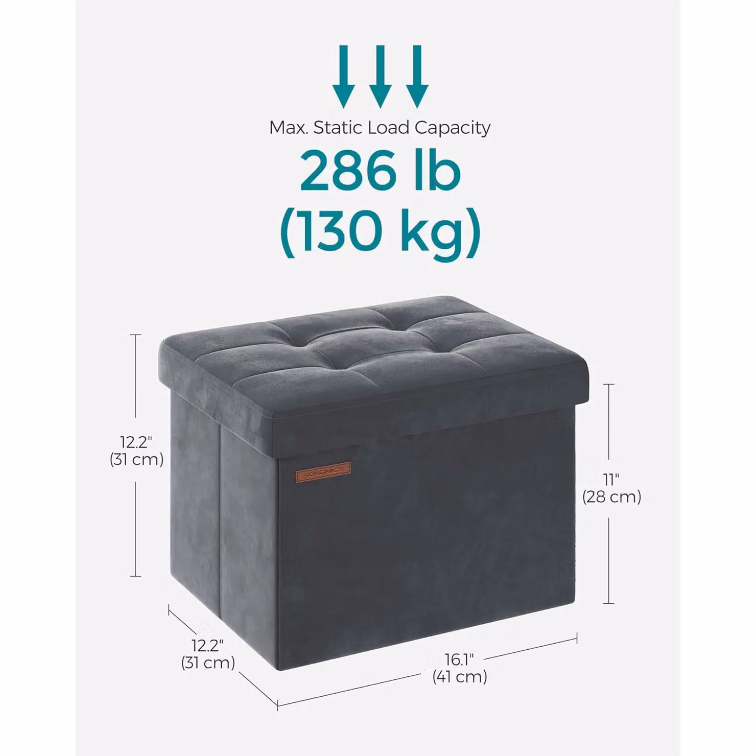 SONGMICS Compact Rectangular Foldable Storage Ottoman Foot Rest in Grey Velvet Fabric – 2