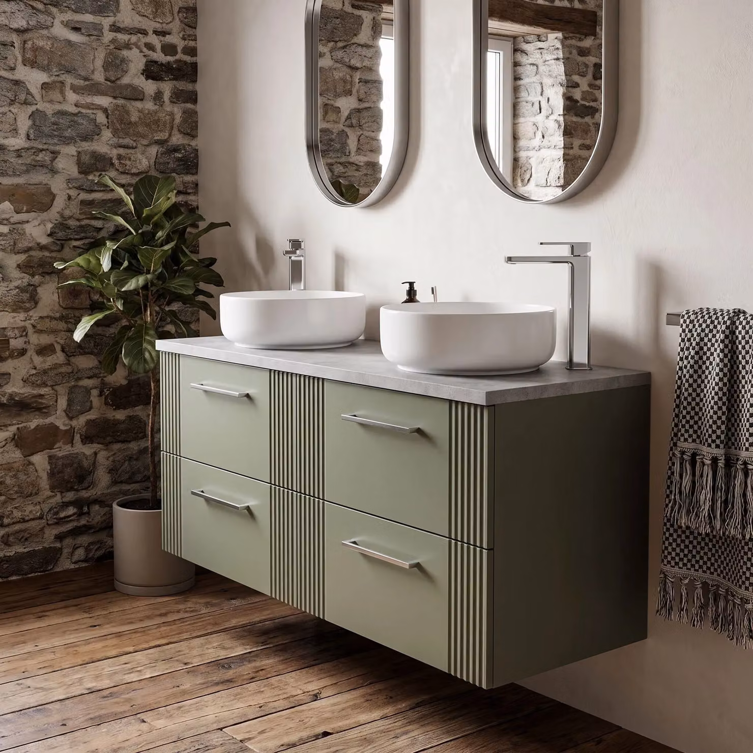 Balterley Wall Hung 4 Drawer Bathroom Vanity Unit with Laminated Worktop, Green and Bellato Grey, W/D/H: 120 x 45.5 x 54.5 cm – 2
