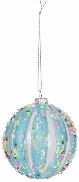 KDMD Turquoise Sequin Glass Christmas Bauble, 2 Pack, Diameter: 8 cm