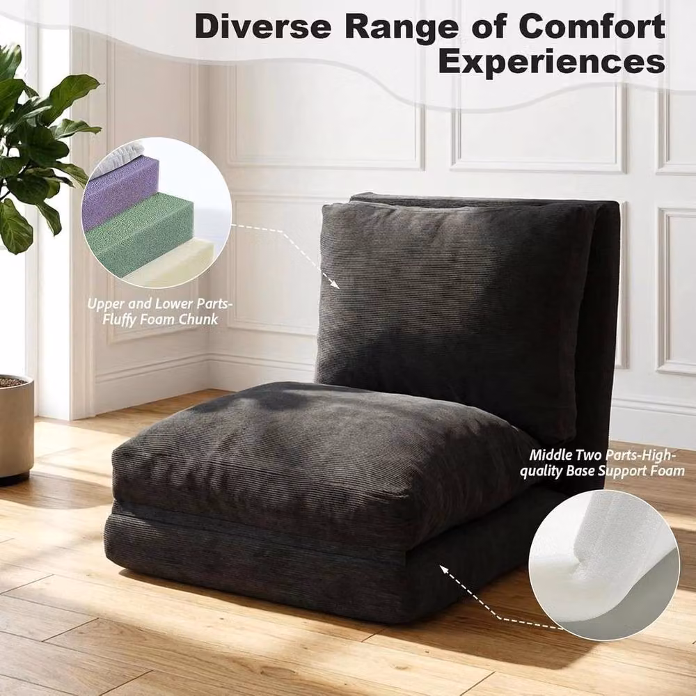 EONLION 4-in-1 Folding Bean Bag Bed and Floor Couch in Dark Grey, Width: 100 cm – 4