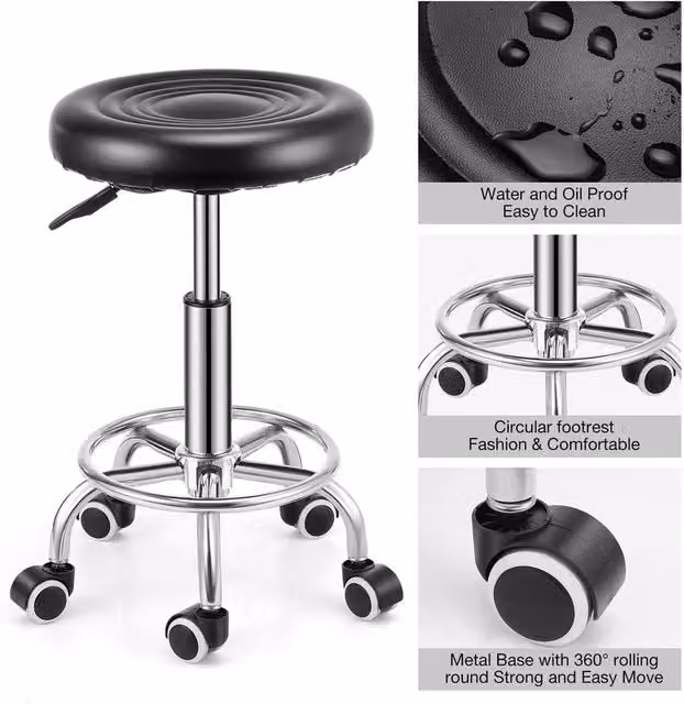 VOGREX Black Backless Swivel Salon Stool for Barber, Tattoo and Spa use – 1