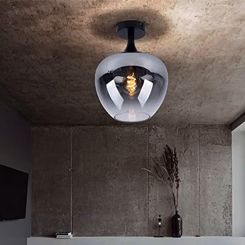 Netlighting Maxy Globe Modern Ceiling Light in Black with Transparent Grey Glass Sphere, W/D/H: 24 x 24 x 31.5 cm – 3
