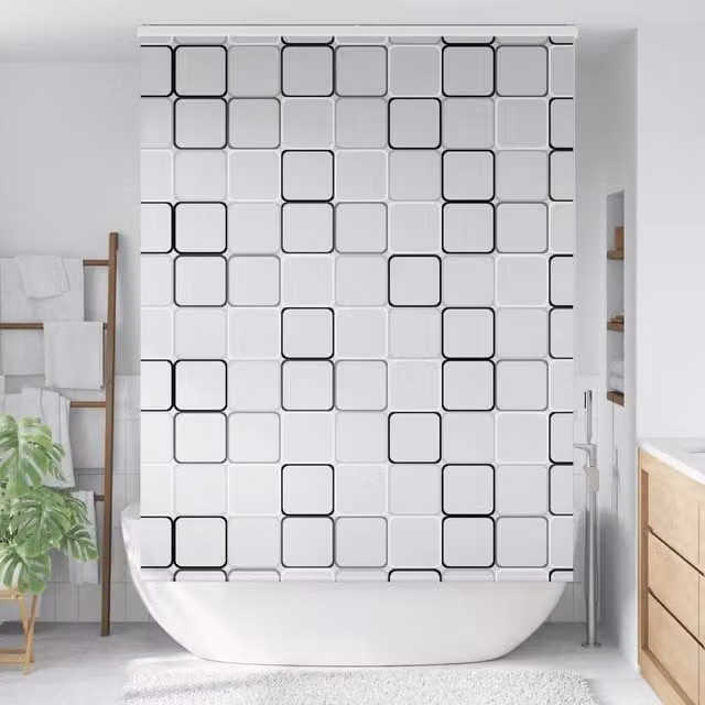 Berkfield Home Opaque Graphic Shower Roller Blind with Cassette, Multicolour and White, W: 150 cm, H: 240 cm