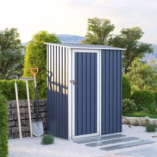 Charles Bentley Galvanised Steel Metal Storage Shed in Grey with Single Door and Gable Roof, W: 91.44 cm, D: 91.44 cm, H: 186.0 cm – 1