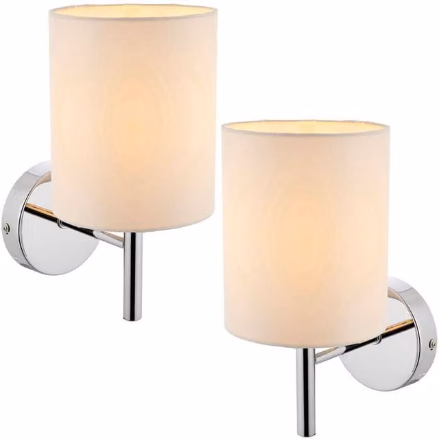 Loops 2 Pack Dimmable LED Wall Lights in Chrome and White Fabric