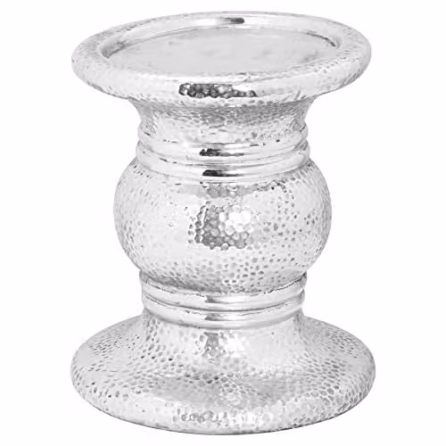 Hill Interiors Ceramic Pillar Candle Holder, Silver, H 24 cm x W 21 cm x D 21 cm