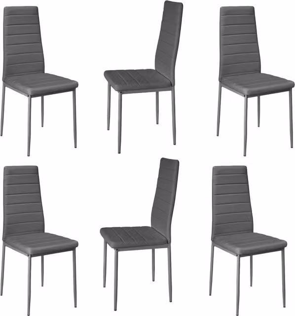 Livingandhome Set of 6 Grey Faux Leather Armless Dining Chairs with Metal Legs