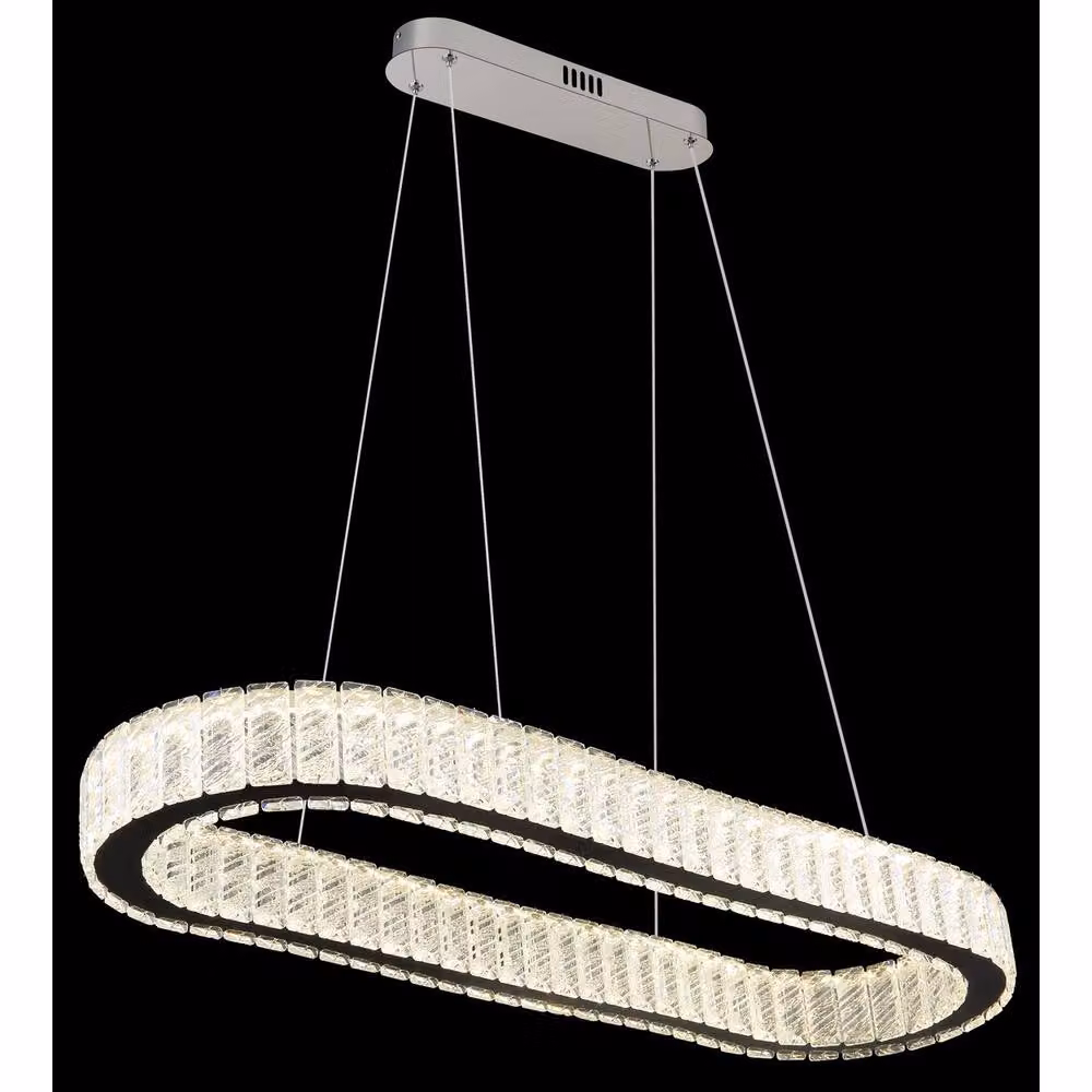 Netlighting Mucky LED Dimmable Pendant Light in Chrome and Silver with Crystal Details, W: 89 cm, D: 31 cm – 2