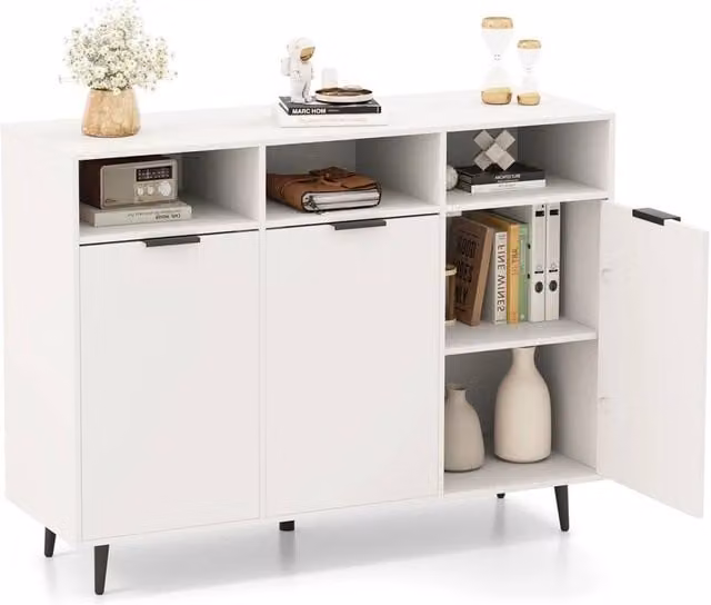 VOGREX White Metal Sideboard Buffet Storage Cabinet with Shelves – 1