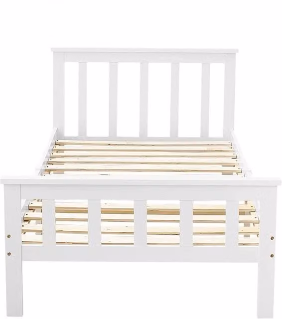 Kelvenix Modern Single Solid Pine Wood Bed Frame in White, W/D/H: 90 x 190 cm
