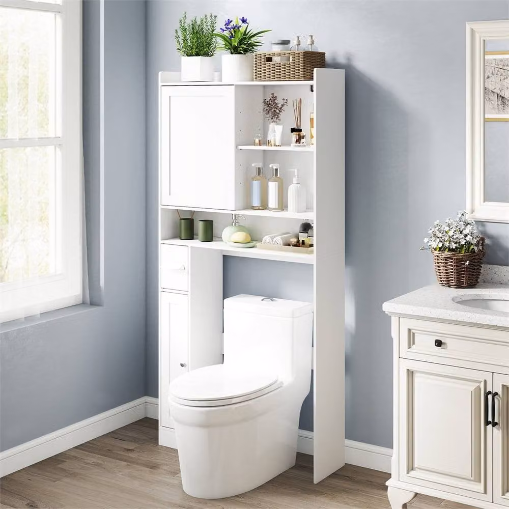 FORGEVIO White Modern Over-the-Toilet Bathroom Cabinet with Sliding Doors and Internal Shelves – 2
