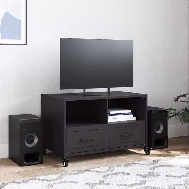 Berkfield Home Black Metal TV Cabinet W: 68 cm, D: 39 cm, H: 43.5 cm – 1