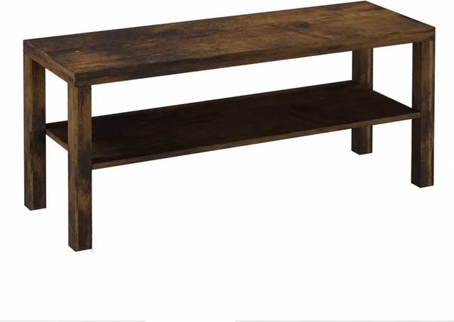 VOGREX Rustic Brown 2 Tier Wood TV Bench and Media Stand Cabinet – 1