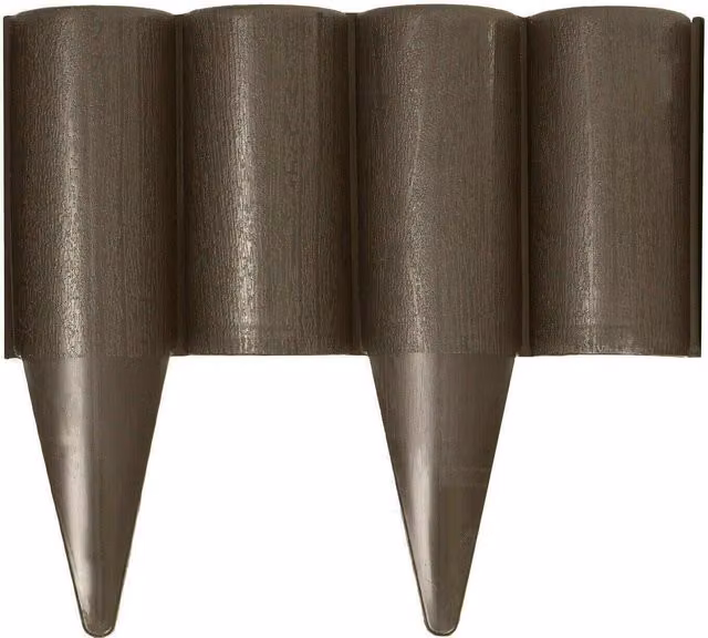 SolaDirect Brown Plastic Garden Edging Lawn Border Palisade with Wood Log Texture and Ground Stakes
