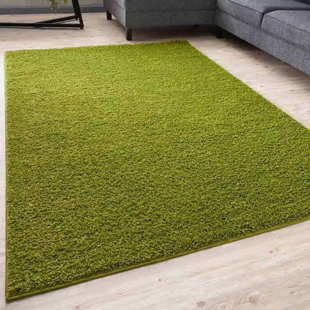 THE RUGS Green Plain Soft High Pile Shaggy Rug, W: 240 cm, D: 340 cm