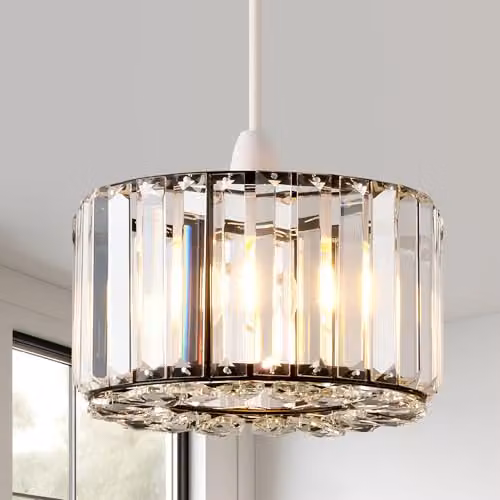Harper Living Modern Round Pendant Shade, Black and Transparent Glass and Metal, Diameter: 23 cm