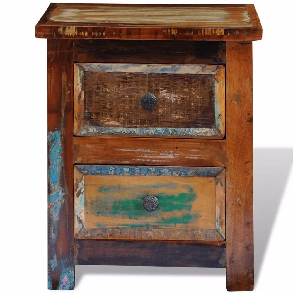 Berkfield Home Nightstand with 2 Drawers in Antique Brown Solid Reclaimed Wood – 2