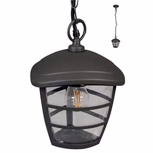 Luxform Brussells Industrial Lantern Hanging Chain Light in Anthracite and Black
