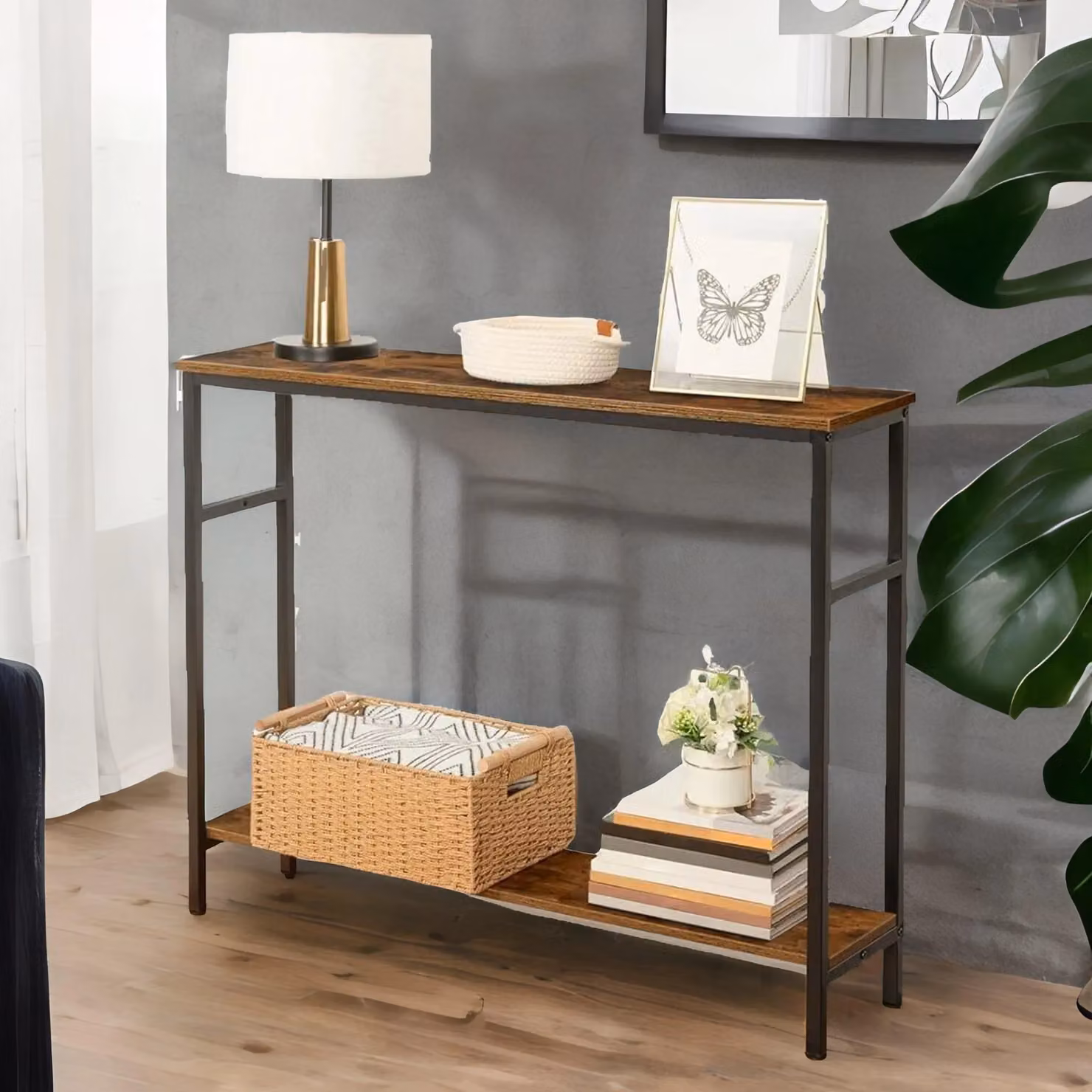 Rafaelo Mobilia Brown Console Table with 2 Shelves – 2