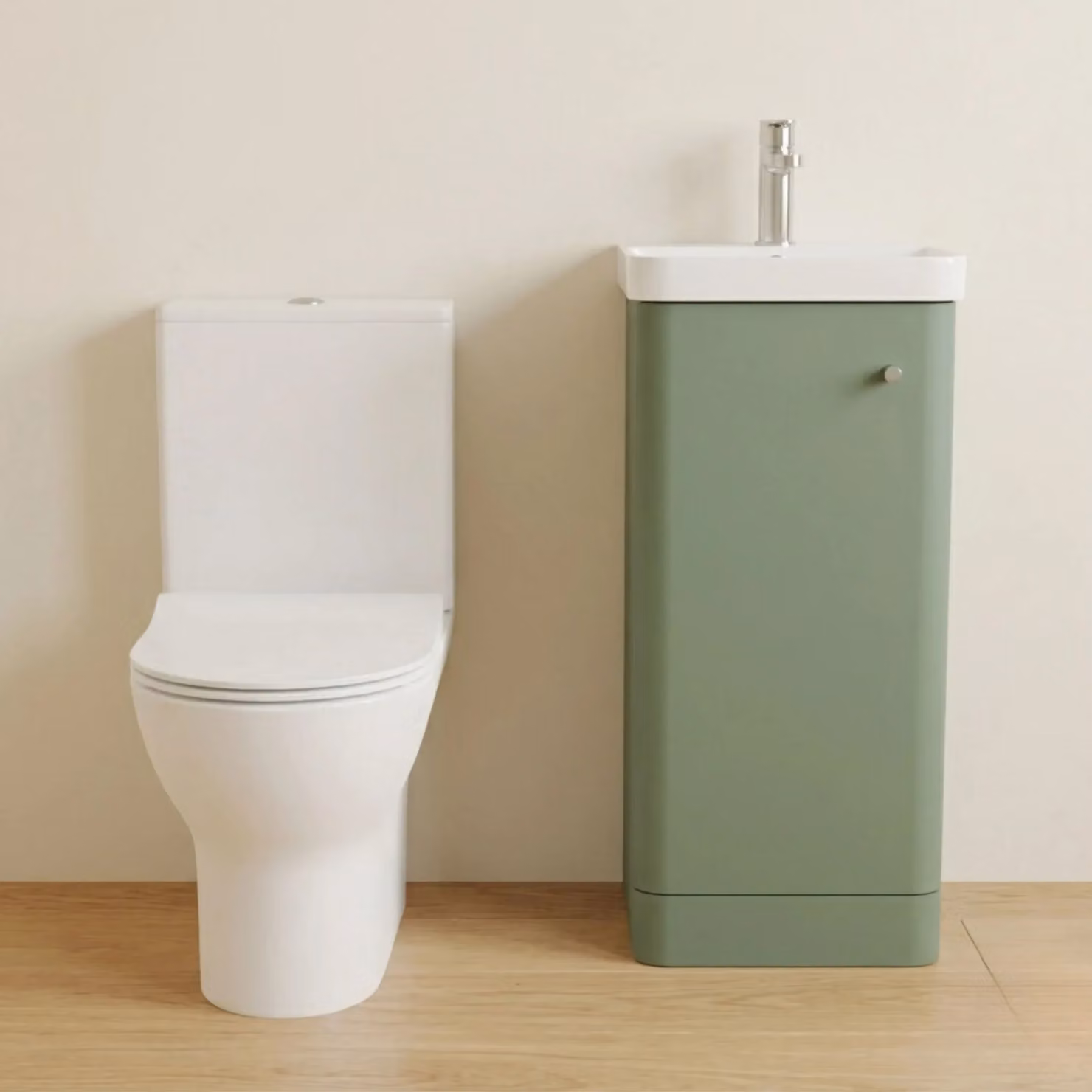 Balterley Green 1 Door Freestanding Bathroom Vanity Unit with Tap and Toilet Pack – 3