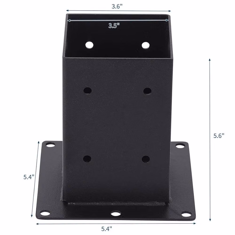 VOGREX 4-Piece Black Steel Metal Post Base Brackets for Wood Fence Posts – 5