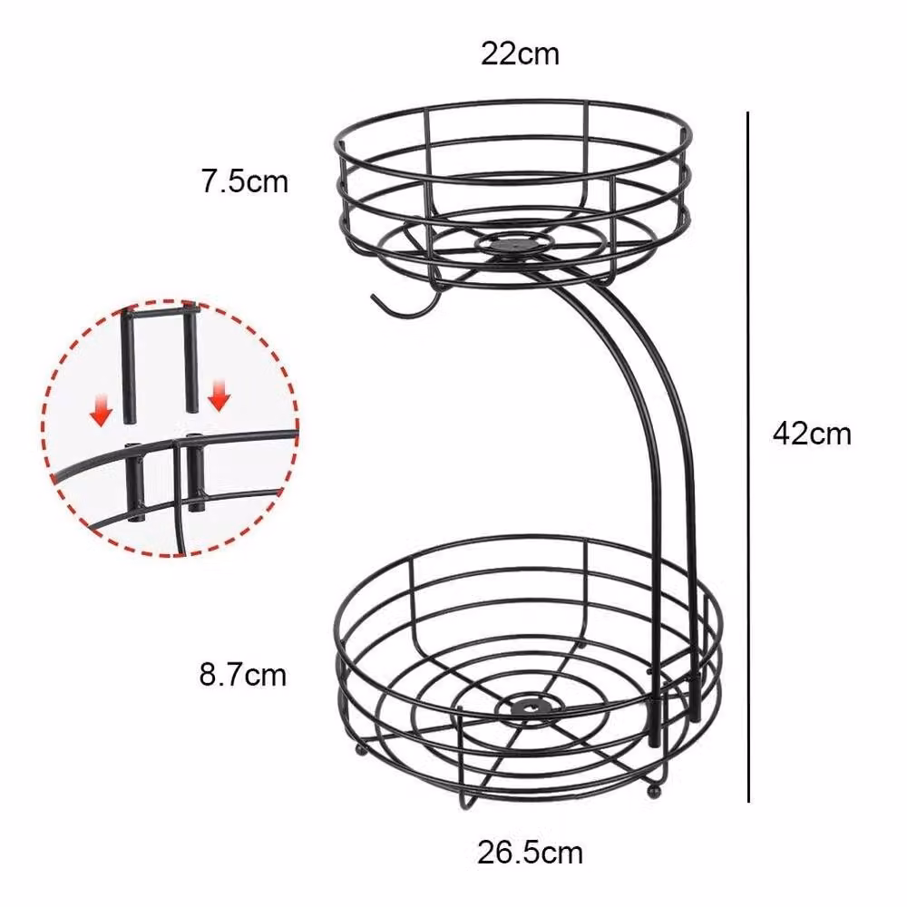 Kelvenix 2-Tier Metal Fruit Basket with Banana Hanger in Black – 2