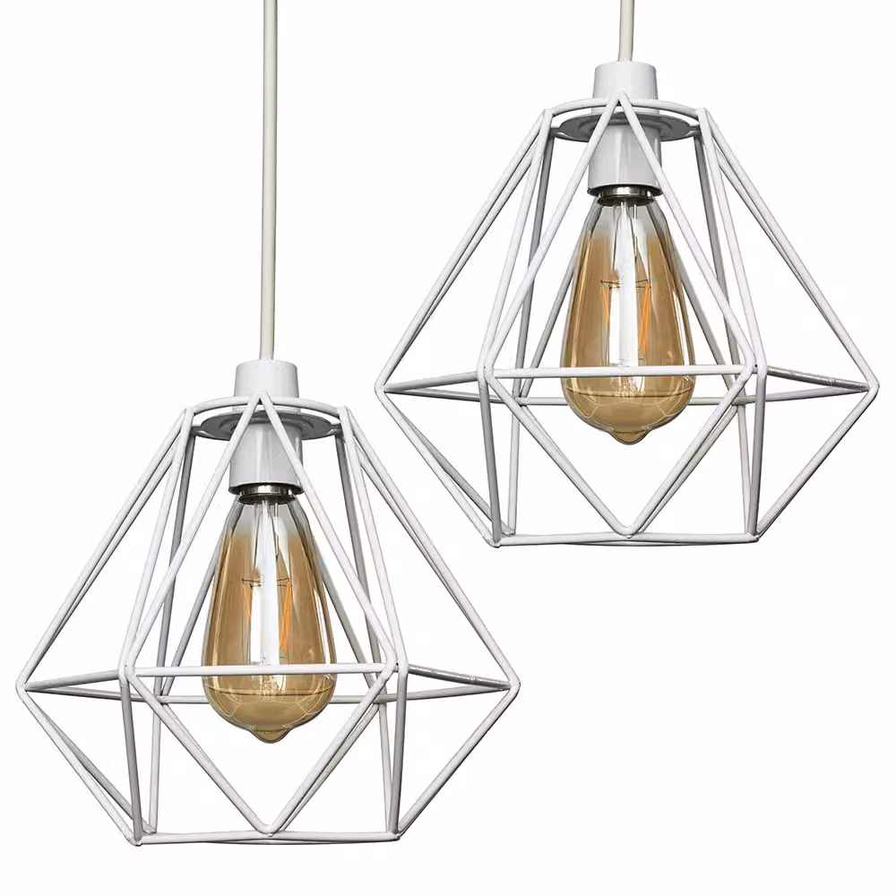 ValueLights Diablo Pair of White Metal Industrial Ceiling Pendant Shades – 2