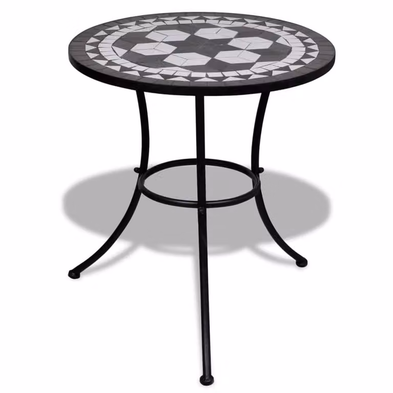 Berkfield Home Sturdy Bistro Table in Black and White Geometric Mosaic, W: 60 cm, D: 60 cm, H: 70 cm