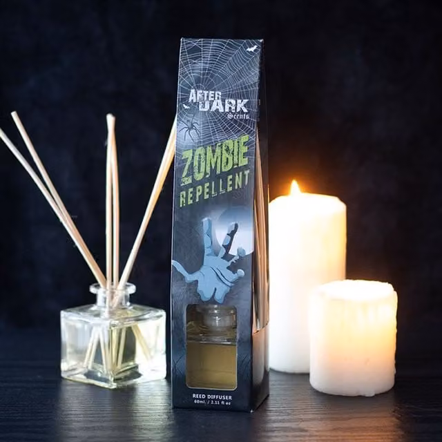 KDMK Zombie Repellent Jasmine Fragrance Reed Diffuser, Grey and Black Gothic Floral Tabletop Glass Design