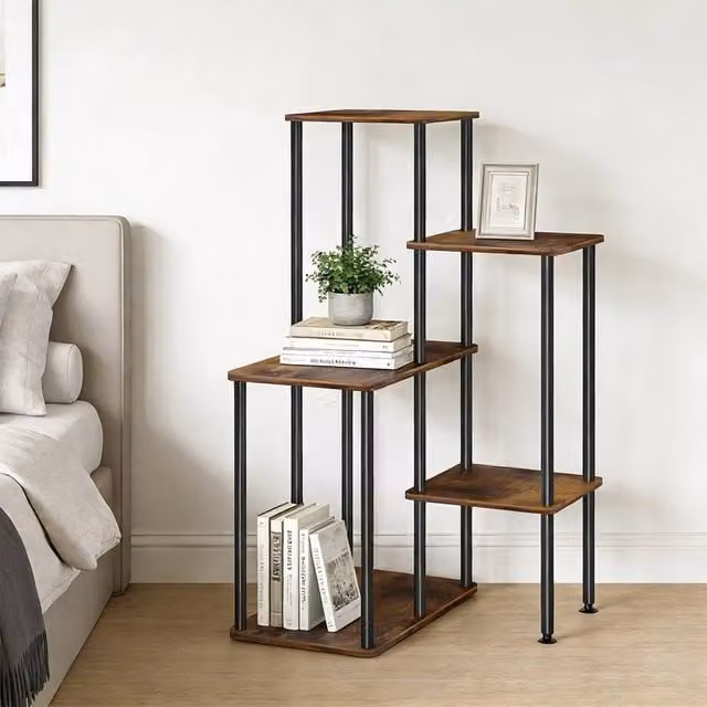 Ventryn Five-Tier Industrial Side Table with Metal Frame in Brown and Black – 1