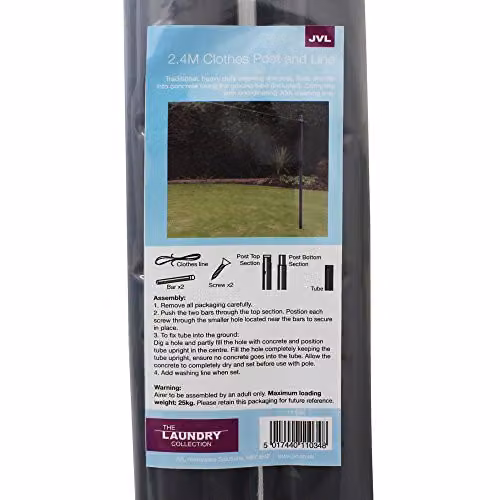 JVL Heavy Duty Clothes Post and Washing Line with Ground Socket, 2 Pack, Petrol, Height: 240 cm – 4
