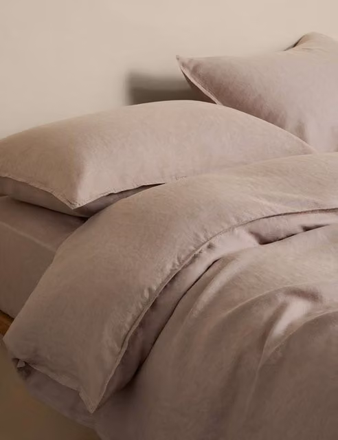 M&S Pure Linen Duvet Cover Set, Beige, W: 140 cm, L: 200 cm
