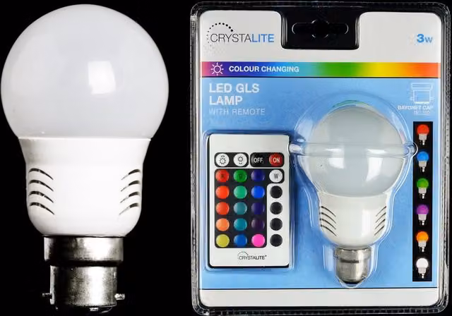 Crystalite B22 LED Colour-Changing RGB Bulb with Remote Control in Multicolour